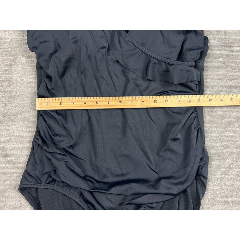 Time and Tru Swimsuit Women XL Black One Piece Ruffle Surplice Ruched TTSL19102 - Picture 3 of 16